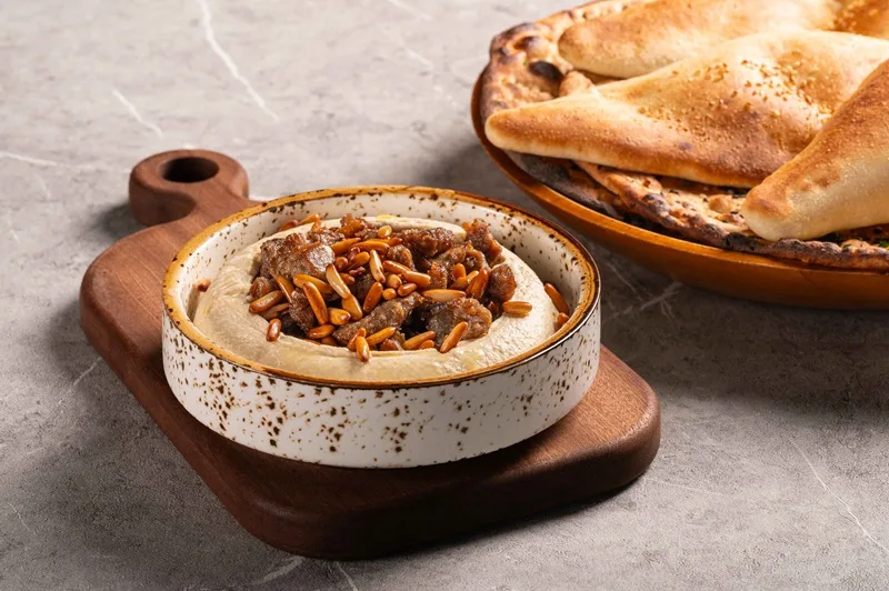 Hummus with Meat & Pine Nuts